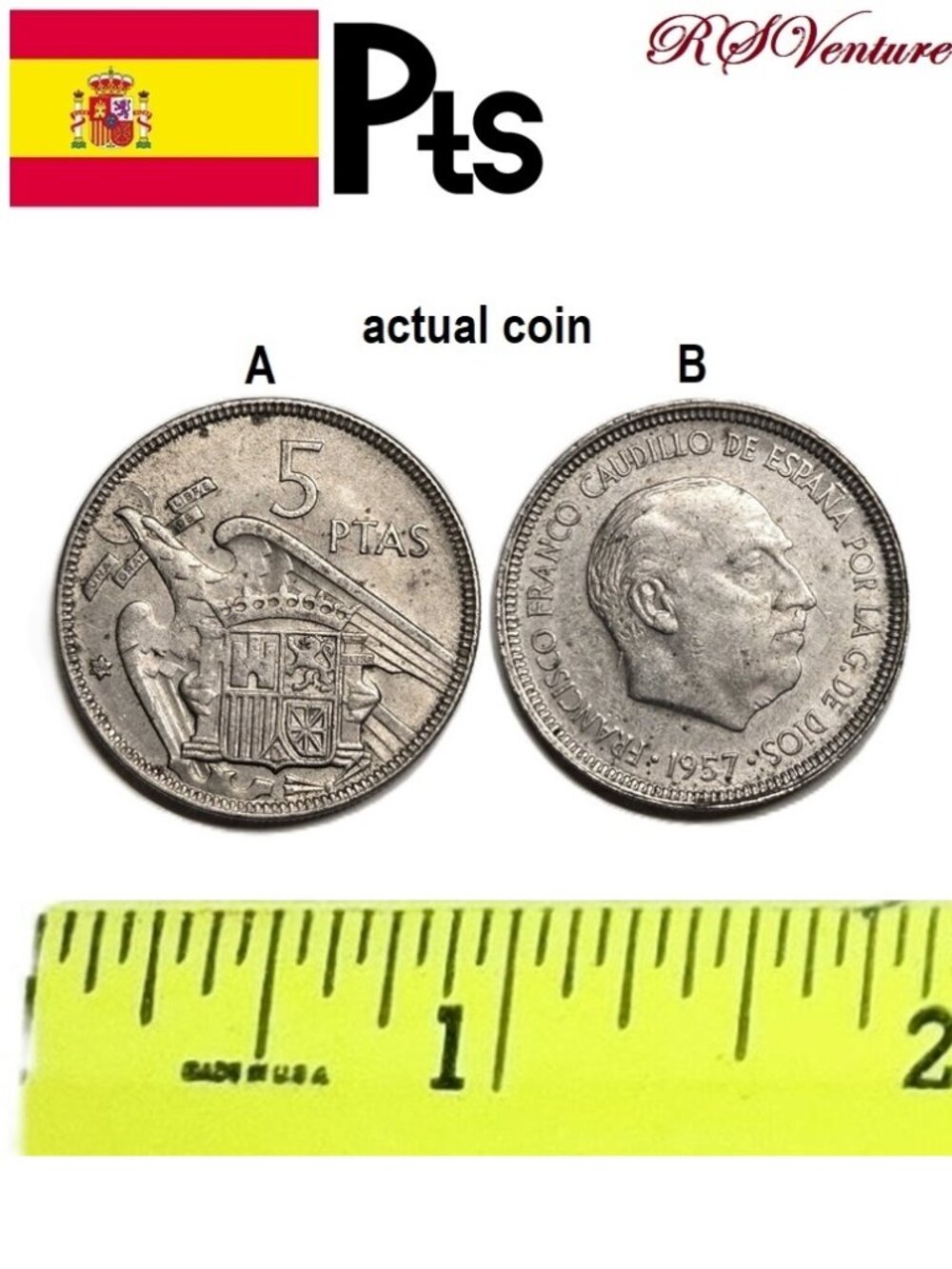 Vintage 1964 Spanish 5 Peseta Coin
